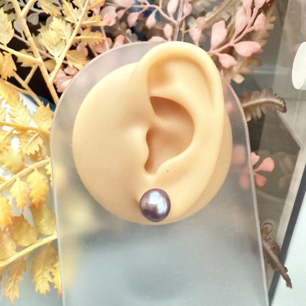 淡水珍珠-紫色素耳釘#e0810 