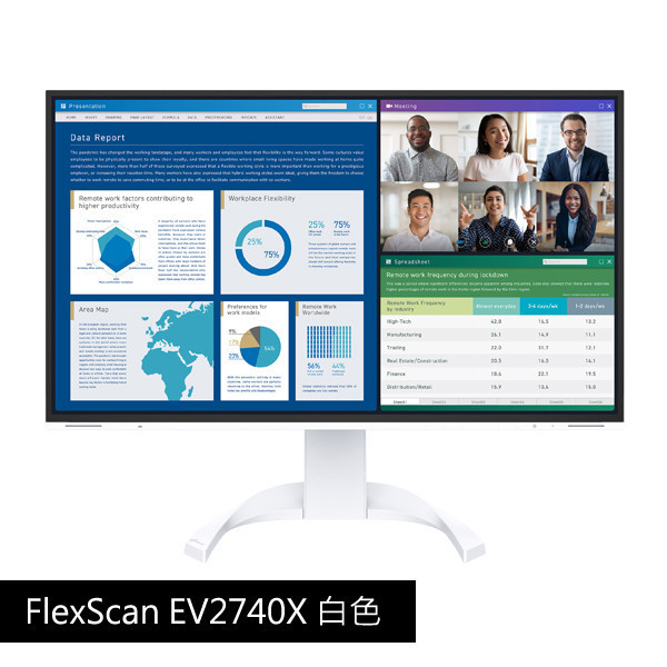 FlexScan EV2740X 白色 27吋 4K 解析度/USB Type C/低藍光/低閃頻/護眼 商用顯示器 