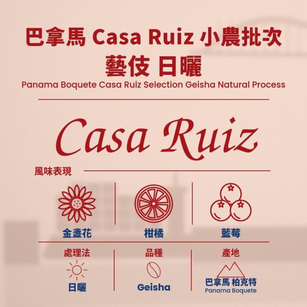 巴拿馬 柏克特 小農批次 Casa-Ruiz Selection 藝伎 