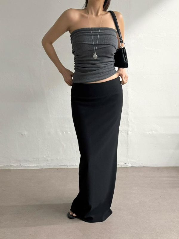 度假感後開衩西裝長裙 