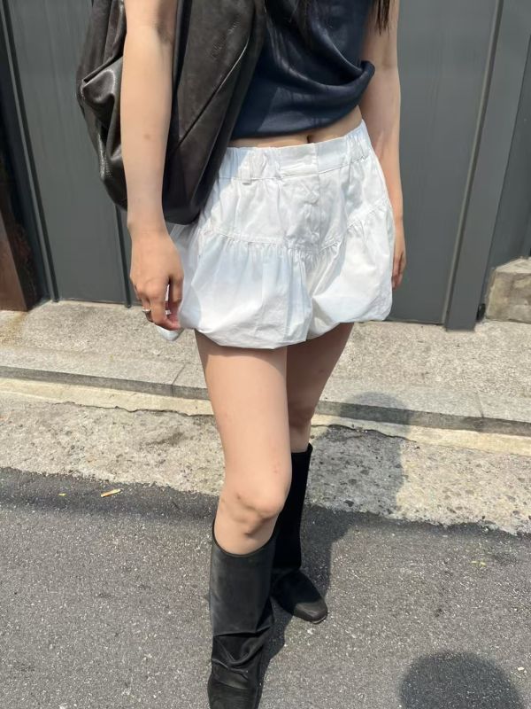 泡泡排扣短褲裙子 