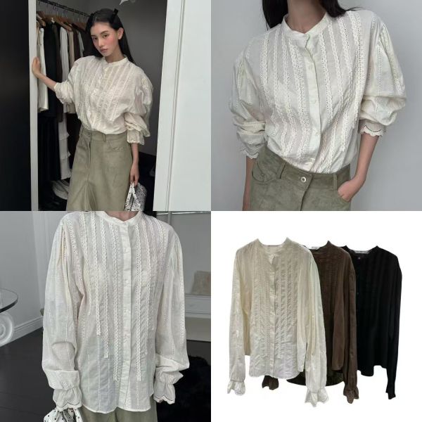 蕾絲圓領長袖襯衫 