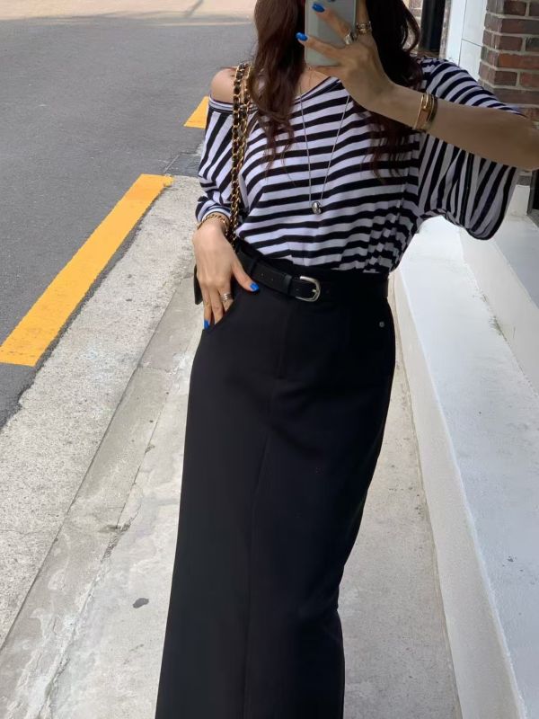 西料後鬆緊半身長裙 