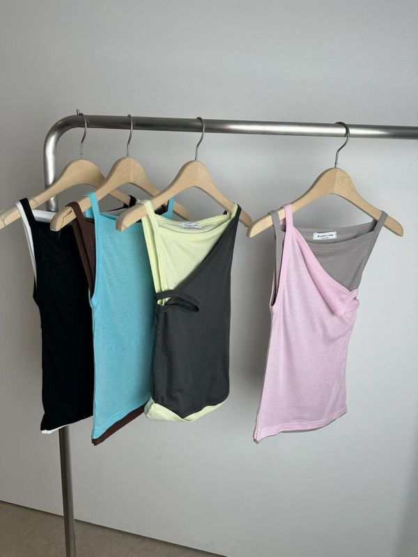 撞色假兩件背心 