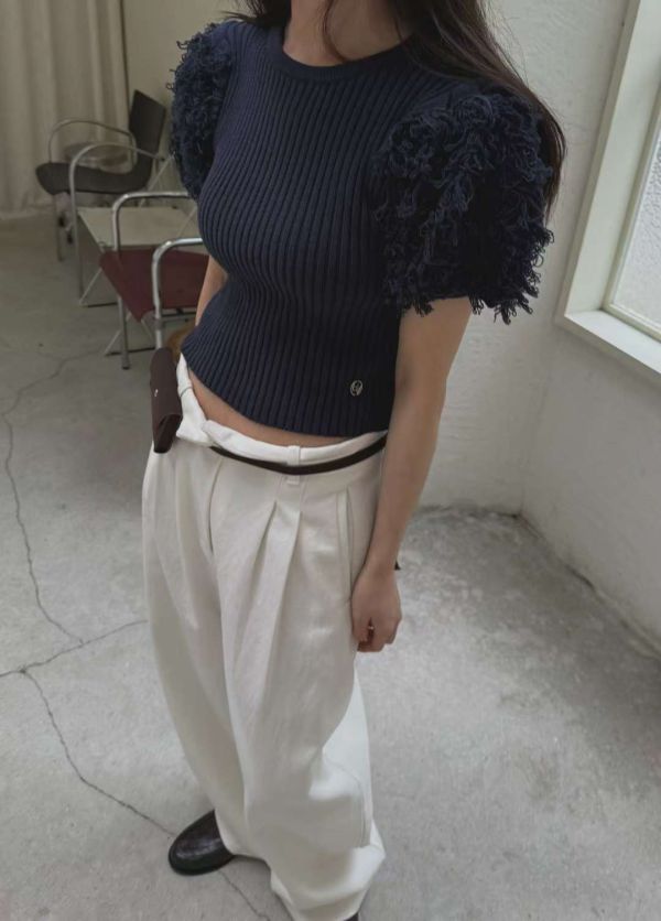 毛絨拼接針織上衣 