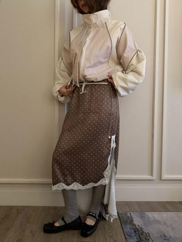 點點不對稱緞面蕾絲長裙(兩面穿) 