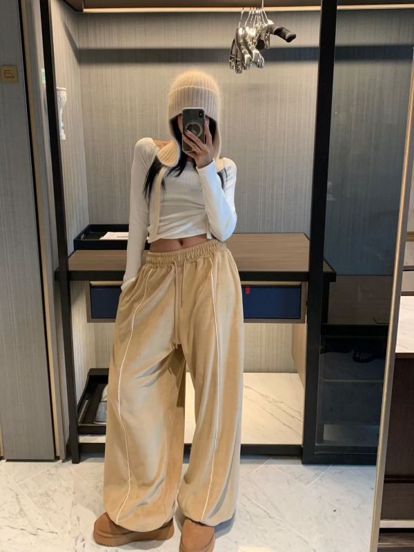 天鵝絨下擺縮口休閒褲 