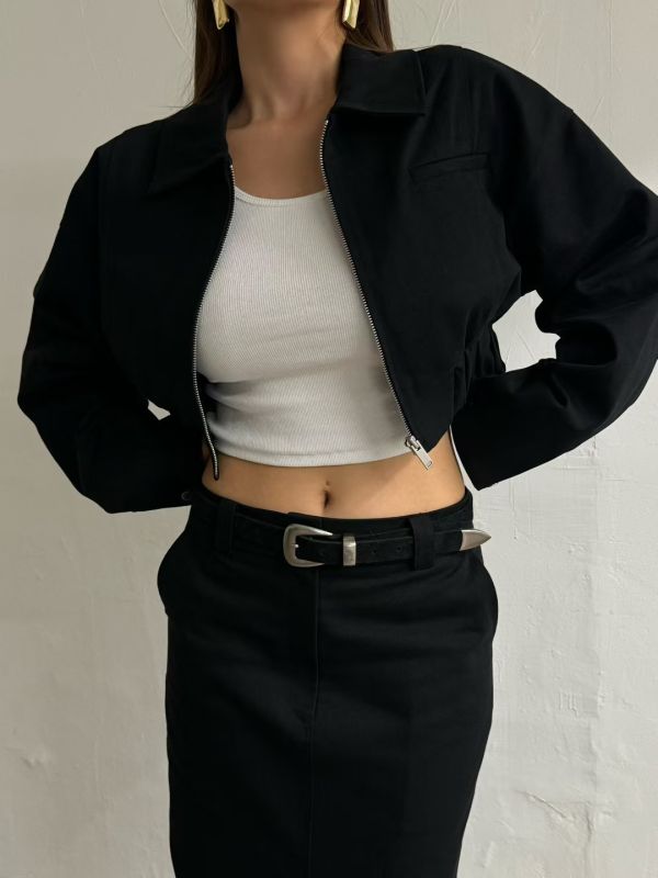 翻領牛仔短版外套 