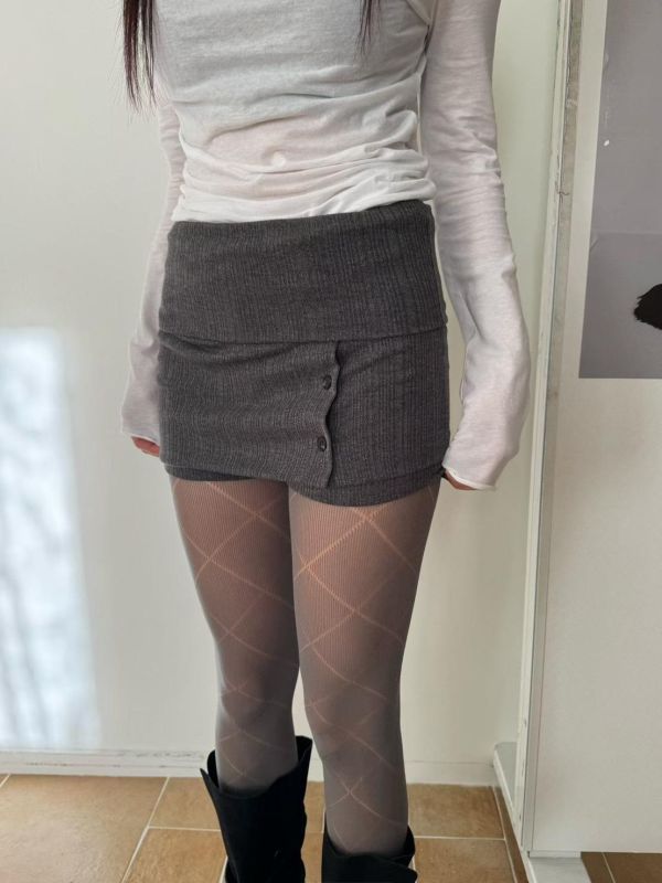 針織排扣短褲裙 