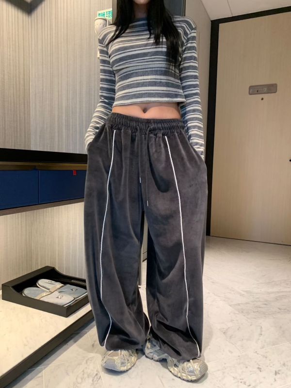 天鵝絨下擺縮口休閒褲 