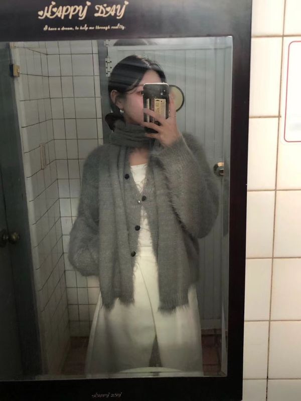 毛絨針織寬鬆脖繩外套 