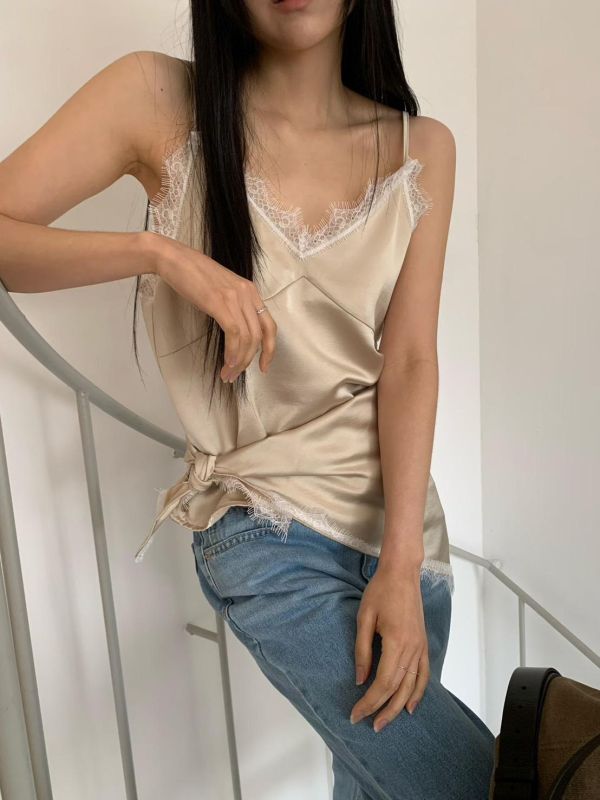 緞面蕾絲背心+絲巾SET 