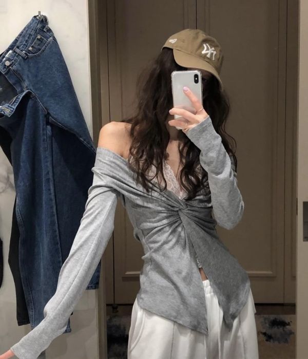 蕾絲假兩件性感上衣 