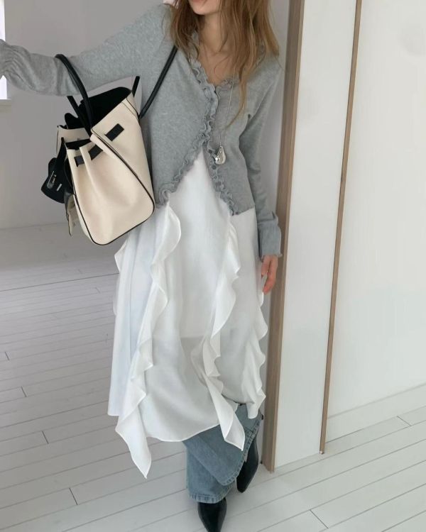 桃心領不規則裙襬細肩洋裝 