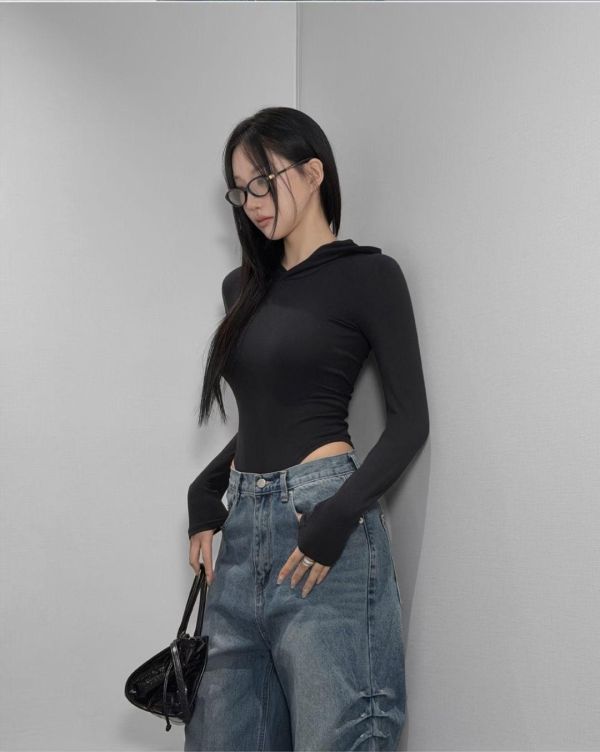 連帽彈性長袖連體衣 