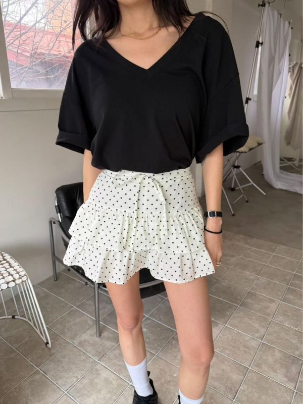 抽繩點點短褲裙 
