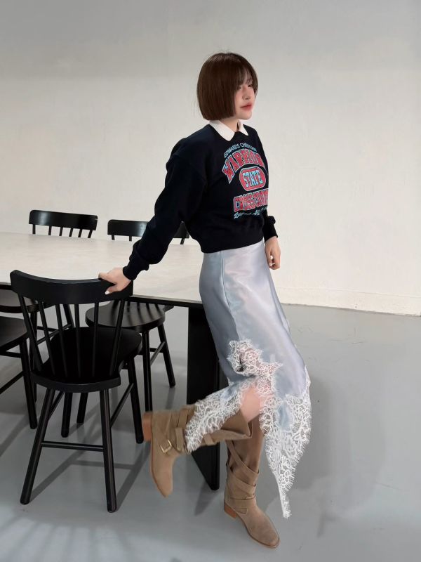 蕾絲花邊緞面裙 