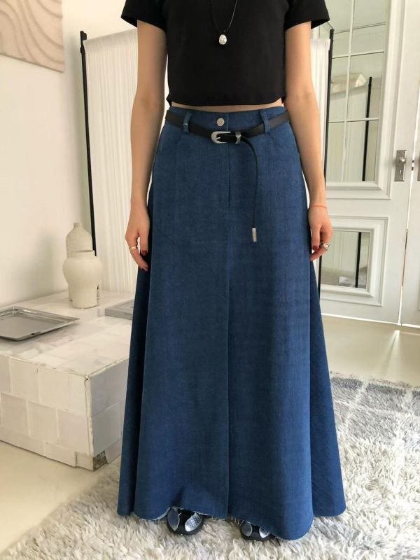 傘感斜紋牛仔布長裙 