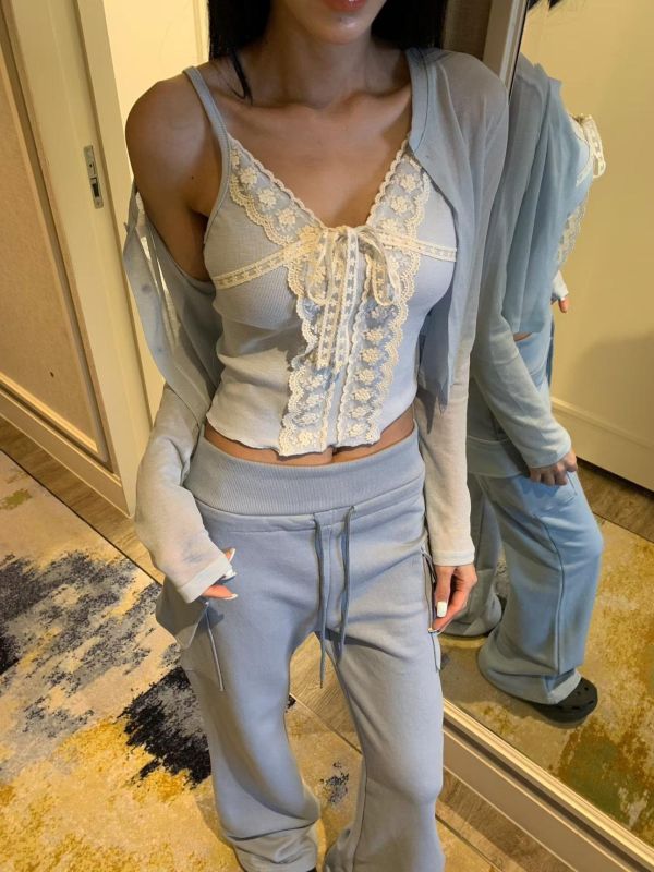 綁帶蕾絲背心+外套 