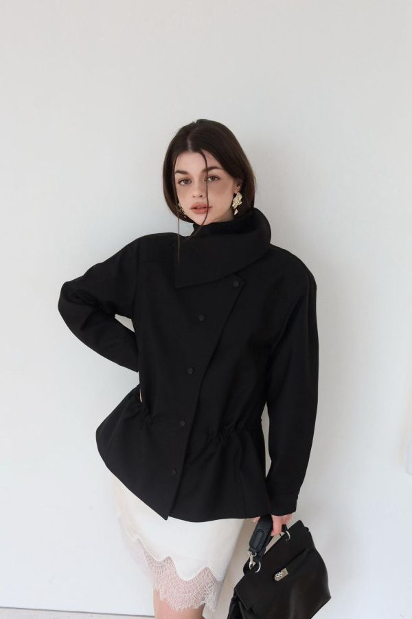 收腰立領風衣外套 