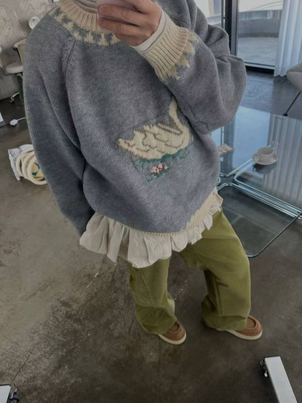 白鵝拼接針織毛衣 