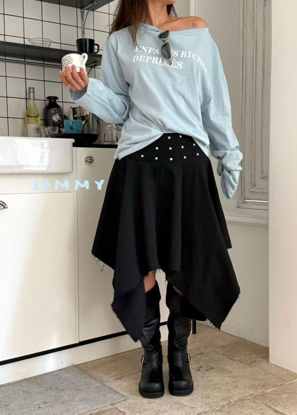 斜紋布鉚釘酷辣長裙 