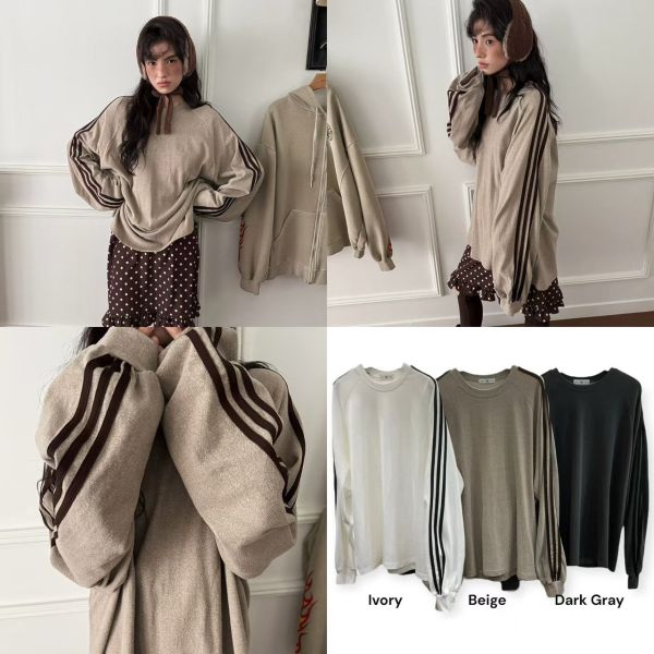 側條紋慵懶長袖上衣 