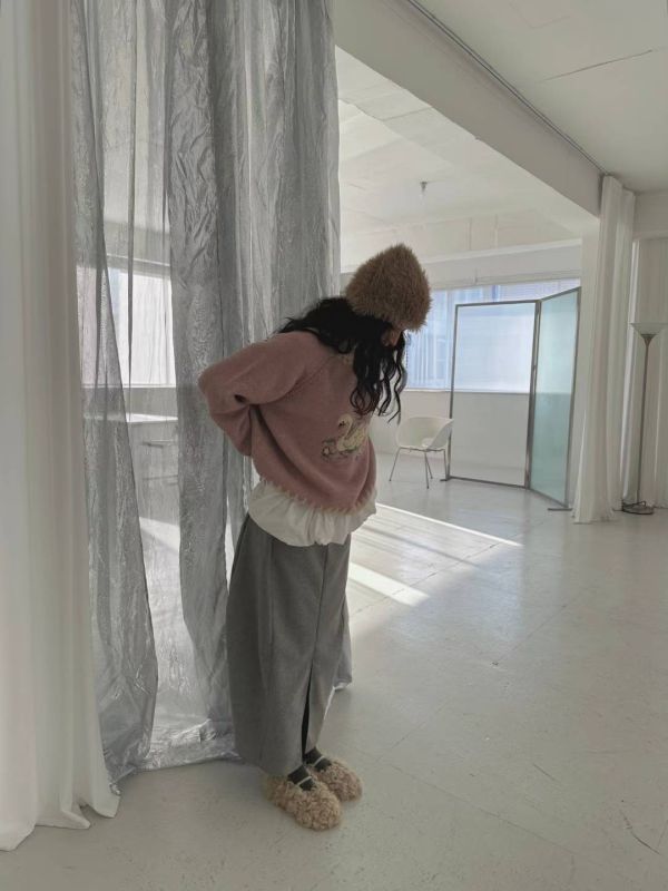 白鵝拼接針織毛衣 