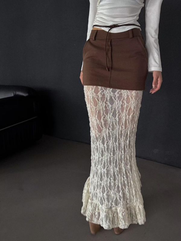 拼接蕾絲高腰魚尾裙 