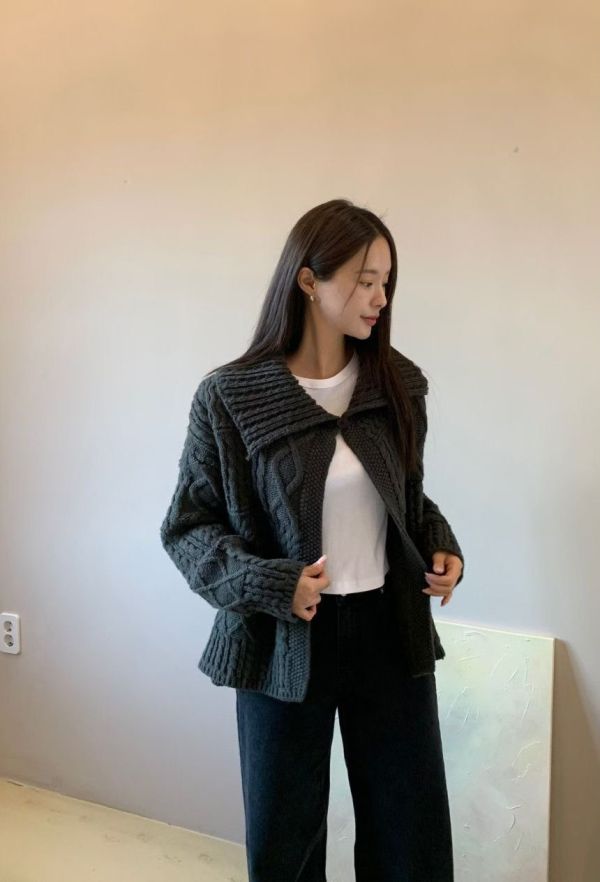 大翻領毛衣針織衫 