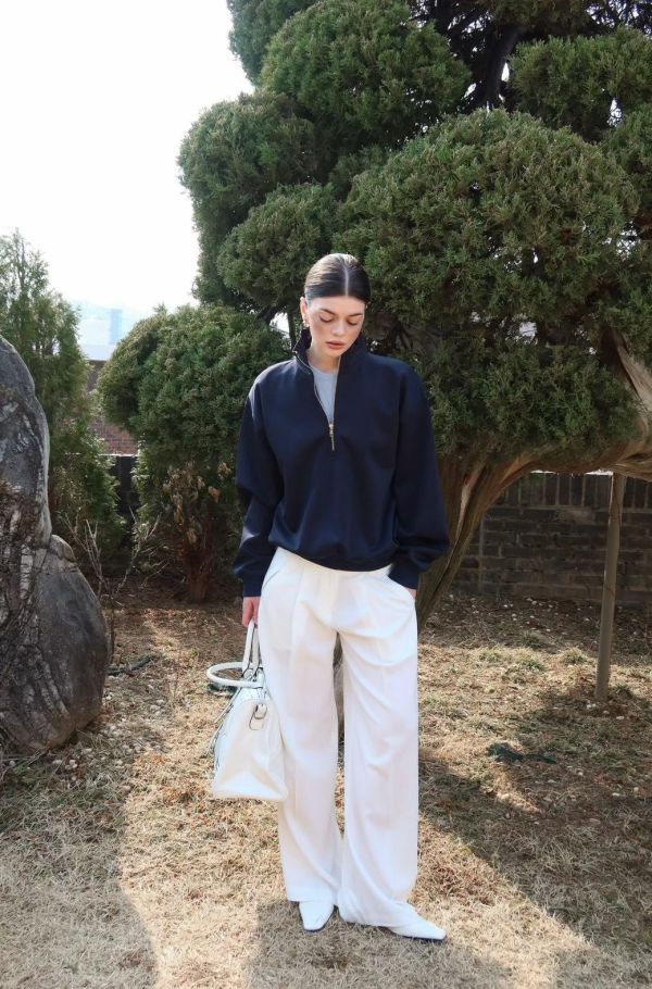 立領歐美風長袖上衣 