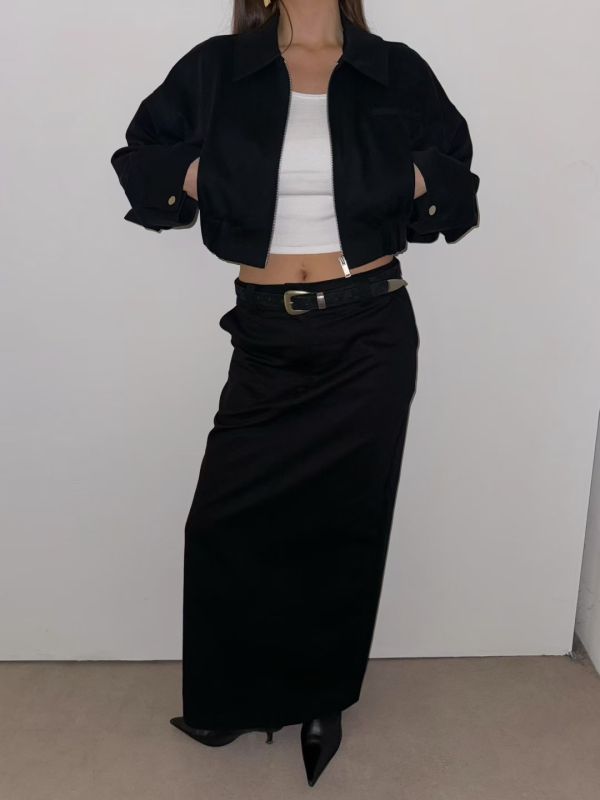 翻領牛仔短版外套 