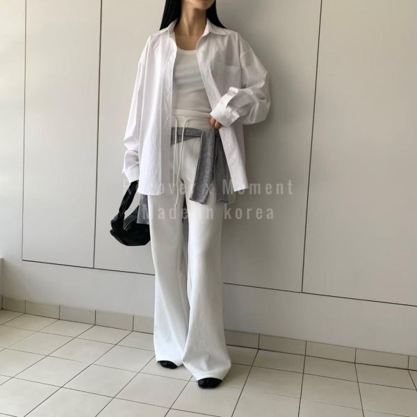 棉質休閒俐落直筒長褲 