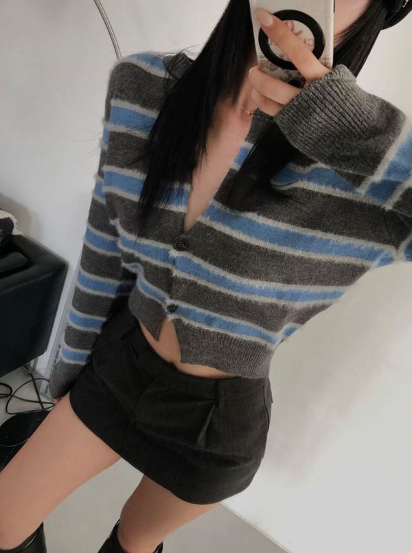 拼色條紋毛料外套 