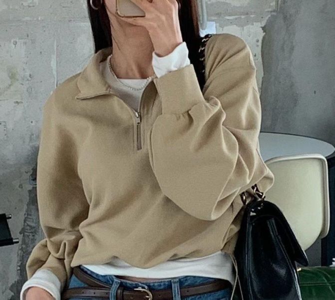 半拉鍊抽繩短款上衣 