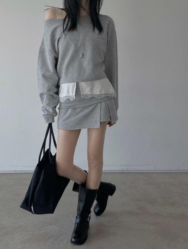 長袖上衣+褲裙SET 