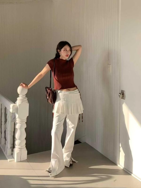 下綁帶粗細坑條上衣 