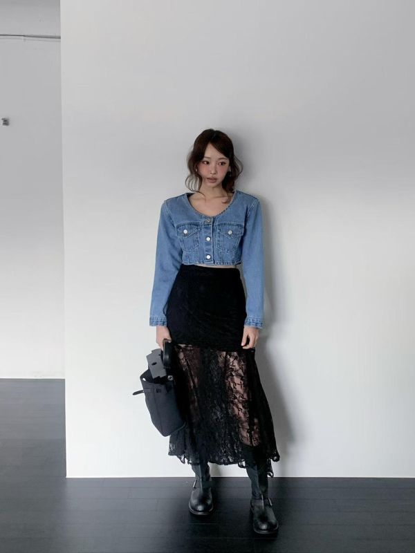 古董蕾絲花透膚魚尾裙 