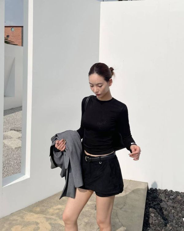 復古雙層麂皮絨短褲裙 