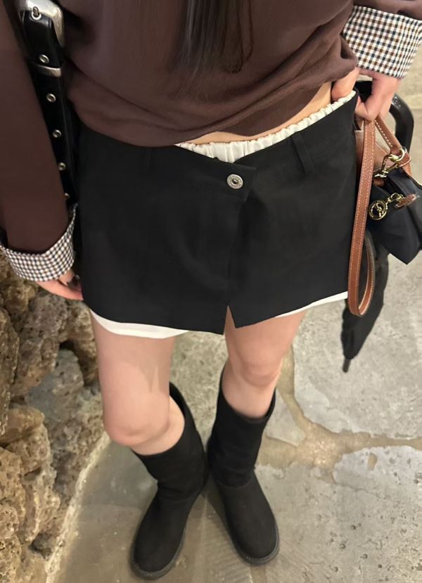 拼色腰頭斜紋布褲裙 