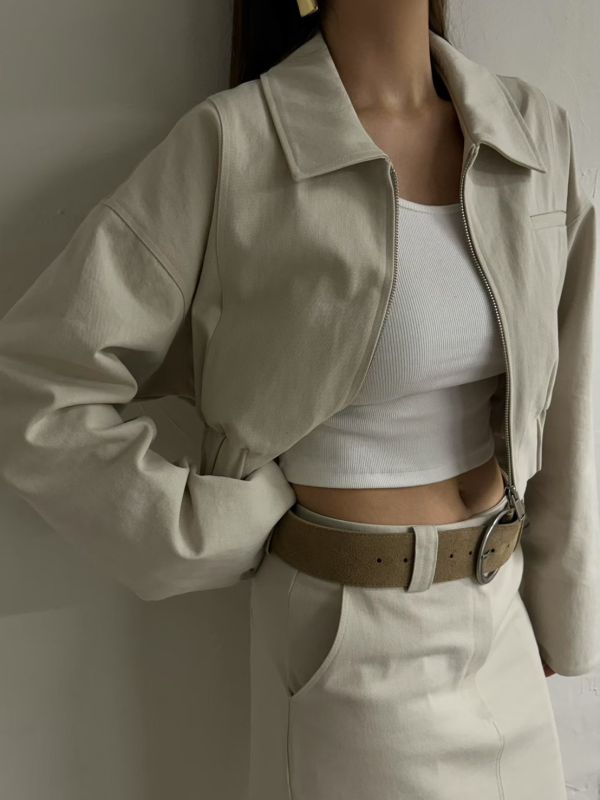 翻領牛仔短版外套 