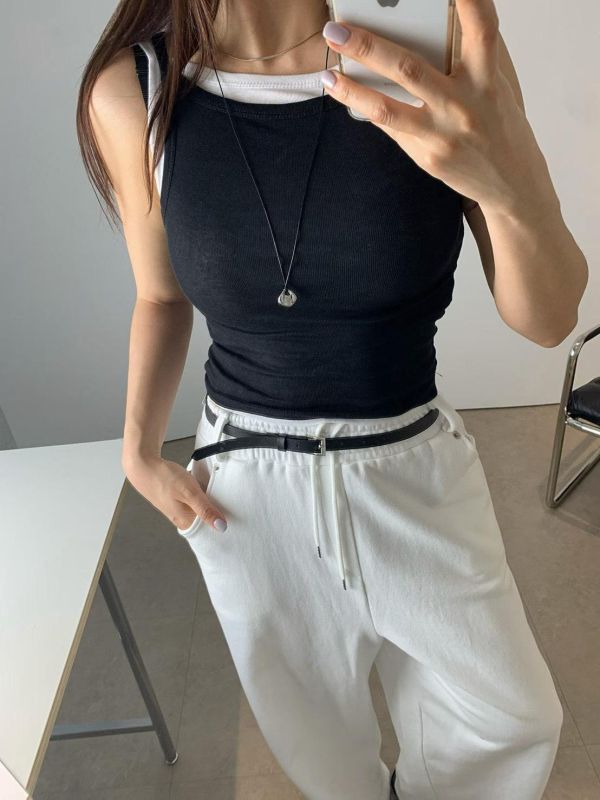 撞色假兩件背心 