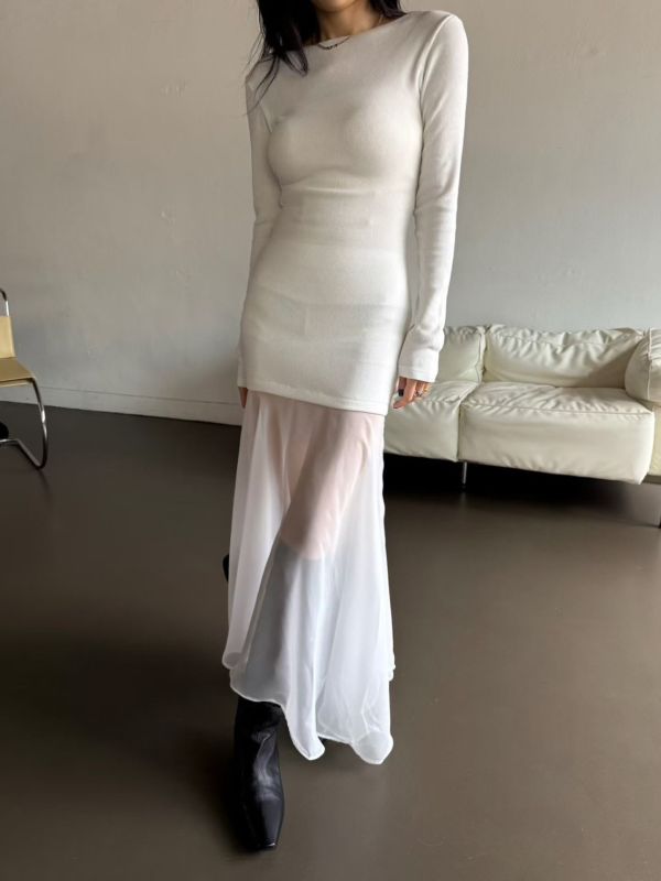 極美法式拚接斜領洋裝 