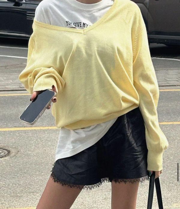 緞面蕾絲拼接短褲 