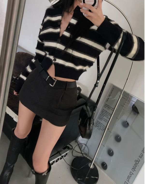 拼色條紋毛料外套 