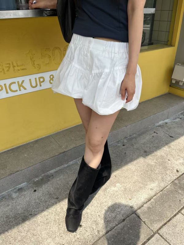 泡泡排扣短褲裙子 