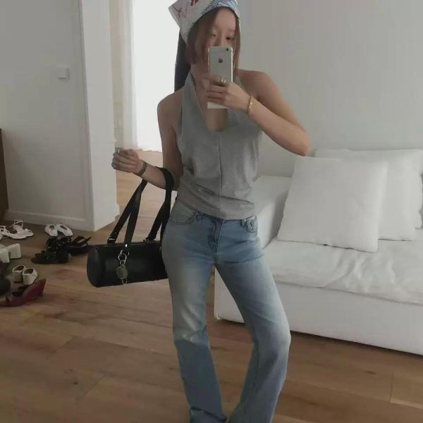 歐美款掛脖背心 