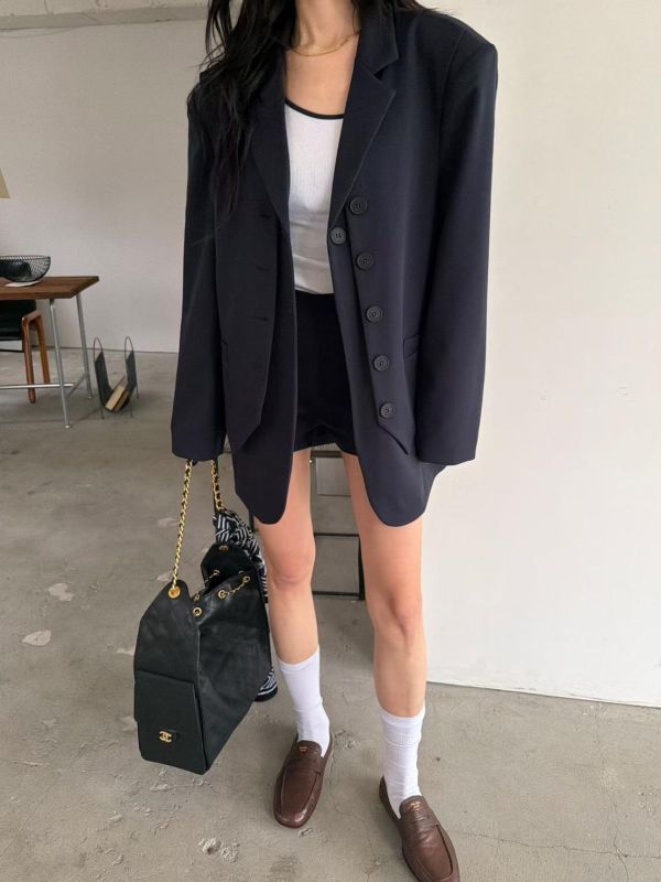 雙層設計西裝外套/合身西裝短褲 