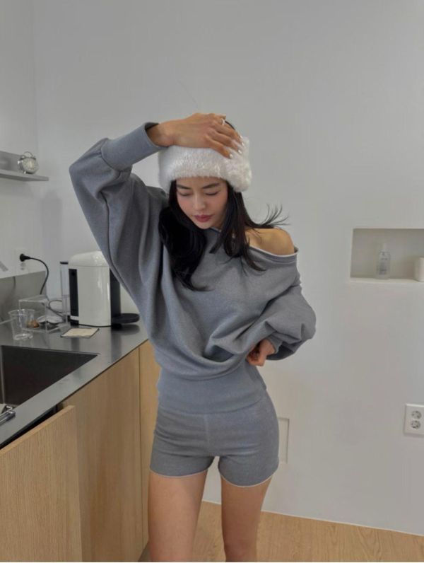 水洗斜肩衣+短褲SET 