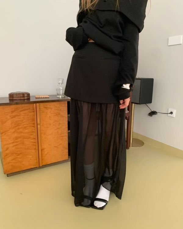 網紗拼接顯瘦長裙 